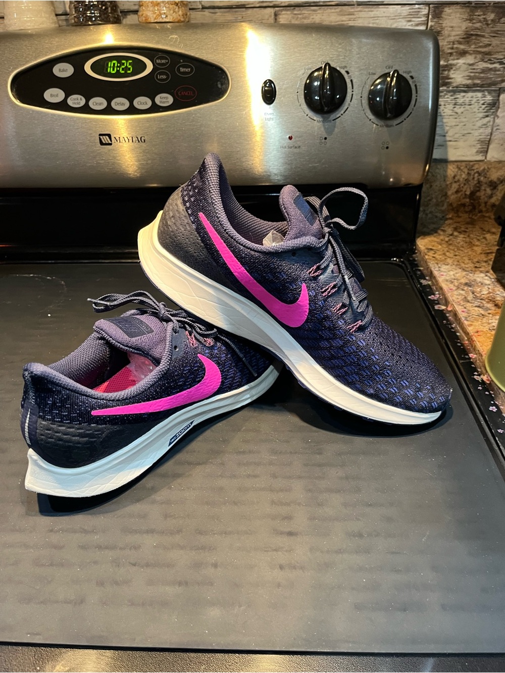 Nike Women's Navy Running Shoes with Pink Swoosh